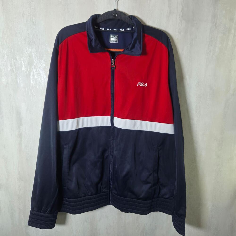 New Fila Jacket Mens XL Blue Red Colorblock Full Zip Track Stand Collar Athletic